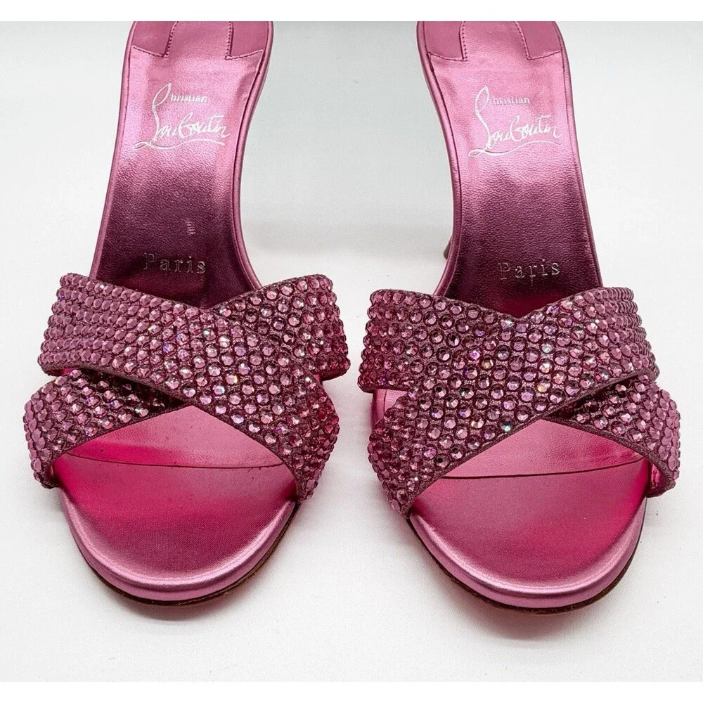 Christian Louboutin Mariza Is Back Strass 85 Mule Sandal Pink Metallic EU 37.5 - Picture 11 of 13